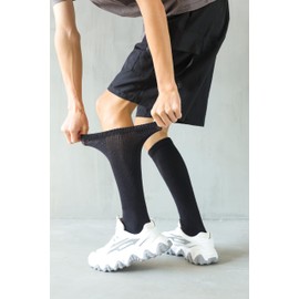 Yomandamor Men's Black Calf Socks, Set of 4, Lightweight, Breathable, No Tightness, 9.4 - 11.0 inches (24 - 28 cm), Pure Black