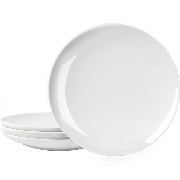 DELLING 10 inch White Dinner Plates Set, Porcelain Dessert/Salad Plate, Serving Dishes, Dinnerware Sets, Scratch Resistant, Lead-Free, Microwave, Oven, and Dishwasher Safe - Set of 4