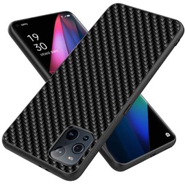 EKAM Case Compatible With Oppo Phones, Carbon Fiber Texture Aluminum Bumper Hard Back with TPU Hybrid Slim Protective Cover (OPPO FIND X3 PRO) Black