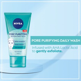 NIVEA PURIFY PORES Daily Wash Scrub (150 ml), Purifying Face Scrub, Facial Scrub Prevents Blackheads, Exfoliating Scrub with Natural Magnolia Extract and Lactic Acid