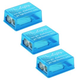 Kum KUM AZ105.34.16-B - Doppelspitzdose Lefty, 3 Stück, blau, Anspitzer mit Behälter