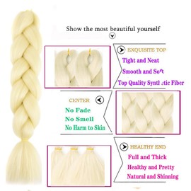 Braids Extensions, Pack of 3, Jumbo Braid Extensions, 24 Inches, Ombre Braiding Hair, Synthetic Hair for Braiding Crochet Twist Braiding Hair, #613 Blonde