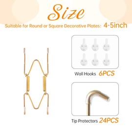 Plate Hangers for Wall for 4-5 inch, 6 Pack, Gold