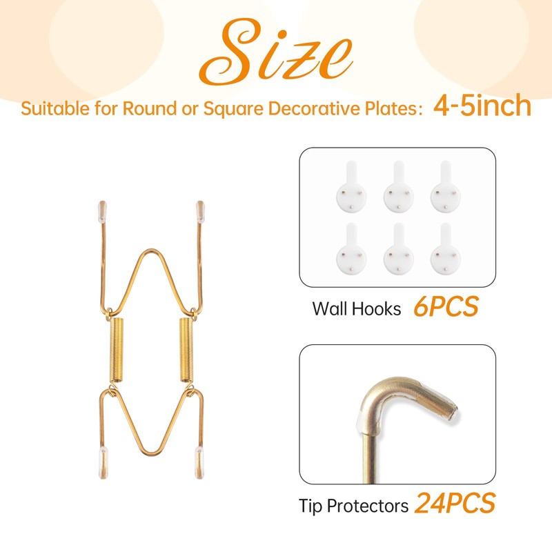 Plate Hangers for Wall for 4-5 inch, 6 Pack, Gold