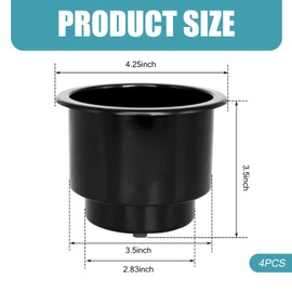 Jewkot 4 PCS Car Center Console Cup Holder, 4.25" x 3.14" ABS Plastic Mirror Polished Process Embedded Bottom Center with Hole Beverage Holder, Compatible with Most Cars, RVs and Boats (Black)