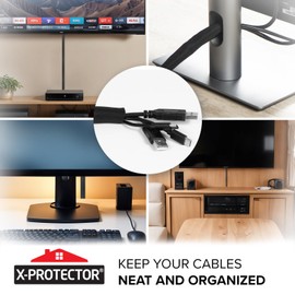 X-Protector Cable Management - 10ft x 1/2" - Fabric Cord Hider - Black Cable Organizer with Insert Tool - Ideal Wire Loom for Wire Management - Premium Cord Organizer for Desk & Other Places!