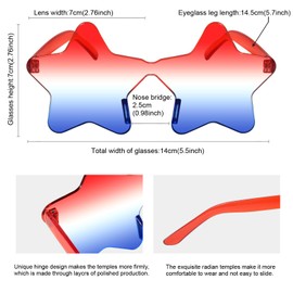 NUDALA 12 Pairs Star Sunglasses Pentagram Glasses Rimless Transparent Candy Color Sunglasses Bulk for Party Favor (Red White Blue)