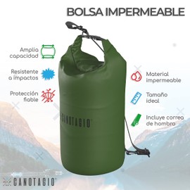 Canotagio Bolsa Impermeable. Mochila a Prueba de Agua para Senderismo y Deportes Acuáticos. Bolsa Seca Disponible en 5, 10, 20 y 30 Litros. Dry Bag. Waterproof Bag Backpack (Verde Militar, 10 Lts)