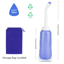 2 Pack Portable Bidet Sprayer Peri Bottle, Number-one Travel Bidet Bottle 500ml 17oz Personal Hygiene Care Toilet Bidet Shower with 2 Nozzles, Dust Cap and Storage Bag for PostPartum Care and Recovery