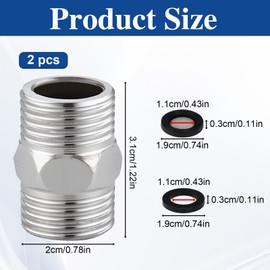 SI SEN 2 x Double Nipples 1/2 Inch, Stainless Steel Double Wire, Hexagonal Connection 1/2 Inch, External Threaded Connections at Both Ends, Suitable for Drinking Water, Bathing (Diameter 20 mm)