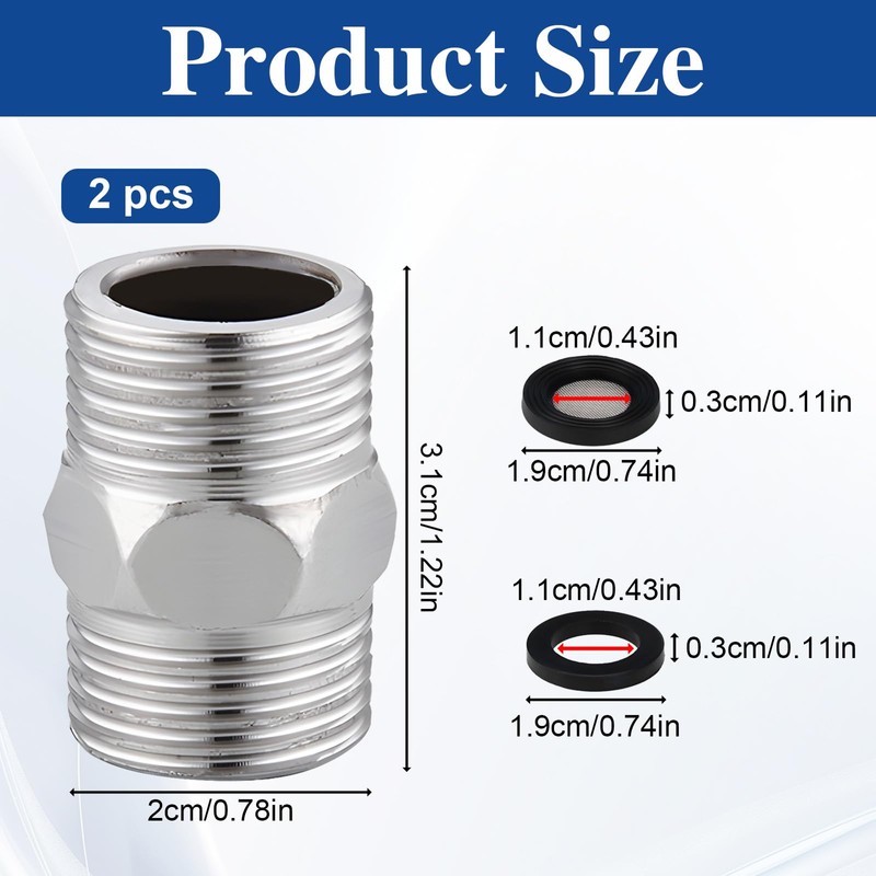 SI SEN 2 x Double Nipples 1/2 Inch, Stainless Steel