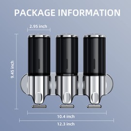 YIAOZ 3 in 1 Chamber Wall Mounted Bathroom Shower Pump Dispenser and Organizer,with Waterproof Label-Holds Shampoo,Conditioner,Shower Gel,Non-drilled Wall Distributor(17.6 oz Triple,Black)