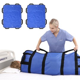 Multipurpose 2 Pack 48" x 40" Positioning Bed Pad with Reinforced Handles - Reusable & Washable Transfer Sheet for Turning, Lifting & Repositioning - Double-Sided Nylon Fabric, Blue