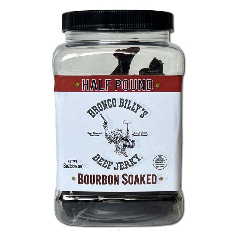 Bronco Billy's Beef Jerky Bourbon Soaked Half Pound Jar -
