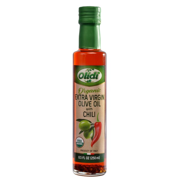 Olidi Chili Infused Extra Virgin Olive Oil 8.5 oz | Product of Italy, Cold-pressed, 100% natural, heart-healthy cooking oil perfect for salad dressing, pasta, garlic bread, meats, or pan frying (4)