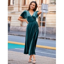 BerryGo Women's Velvet Fall Winter Holiday Formal Dress Bridesmaid Cocktail Party Long Dresses for Wedding Guest Jade XL