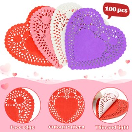 Hifunwu Valentines Day Crafts with 100 Heart Doilies, 20 Foam Hearts, 2 Bag Foam Heart Stickers and 1 Sheet Rhinestone Sticker Valentine Crafts Gift for Valentines Day Decorations and Party Supplies