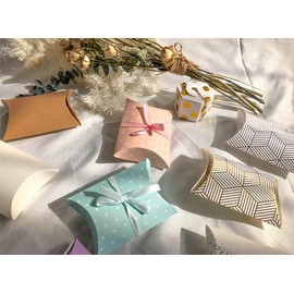 AKOAK 50 Pcs Wedding Creative Wave Point Pillow Box, Candy Gift Box, Suitable for Wedding Birthday and Christmas (Light Blue)