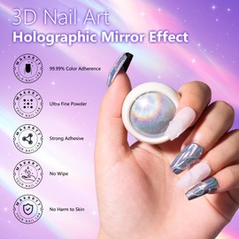 Makartt 3D Nail Gel with Holographic Chrome Nail Powder Kit, Clear Sculpting Glue for Nail Art, Molding Craving Gel and Rainbow Laser Effect Glitter Powder Set for Nail Decoration Manicure Charms