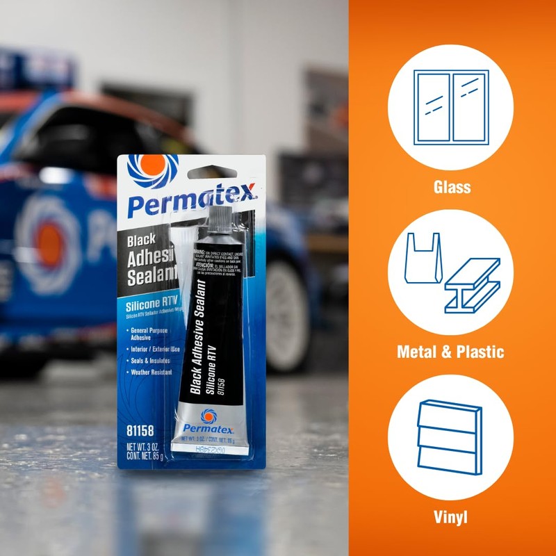 Permatex 81158 Black Silicone Adhesive Sealant, 3 oz. Tube, Pack