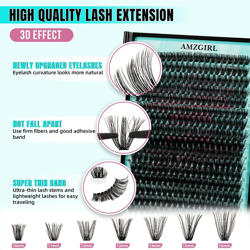 Eyelash Clusters, 320 Pieces, 60D Eyelash Clusters, D Curl, Individual
