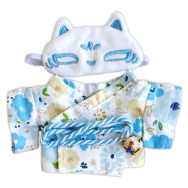 Kimono Set (Yukata & Obi & Fox Mask Set) 3.9 inches (10 cm) Sewing Clothes, Blue Kigurumi Accessories, Kpopdoll Costume