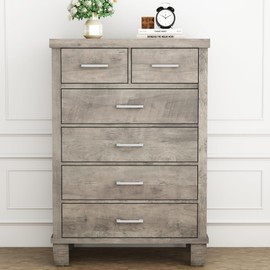 GAOMON Dresser for Bedroom with 6 Drawers, 45" Tall Grey Chests of Drawers with Storage, Large Drawer Dresser for Closet, Wooden Storage Cabinet for Entryway