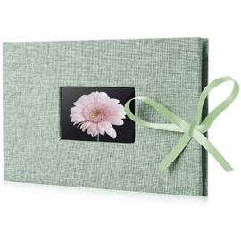 Fabmaker Small Photo Album 4x6, Picture Album Holds 24 Horizontal Photos, Linen Fabric Cover Picture Book for Photos with Front Window, Mini Brag Book Photo Books for Weddings Family Boudoir Green