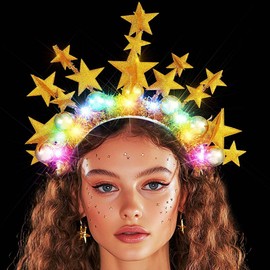 CAKURE Light Up Star Headband Led Ball Headbands Glitter Hair Band Hair Accessories for Adult (a-gold, free size)