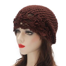 Zlyc Women's summer knitted hats, handmade crochet hat, slouch beanie, Brown flowers