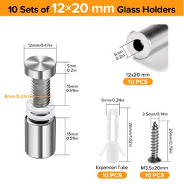 Lyeteung 10 PCS 12×20 mm Standoff Fixings, Stainless Steel Advertising Screw, Sign Standoff Screws, Advertising Nails with Screw and Expansion Tube, for Picture Frames Sign Displays Hanging