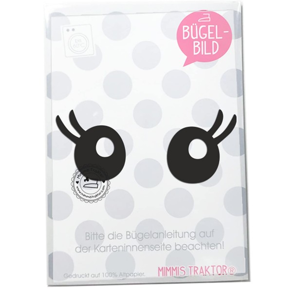Iron-On Patch Eyes with Eyelashes Approx. 4 cm Flock Film