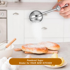 Powdered Sugar Shaker Baking Powder Dispenser One-Handed Operation Flour Duster Spring-Operated Sifter Stainless Steel Pastry Making Gadget for Breading Baker Spices Cooking