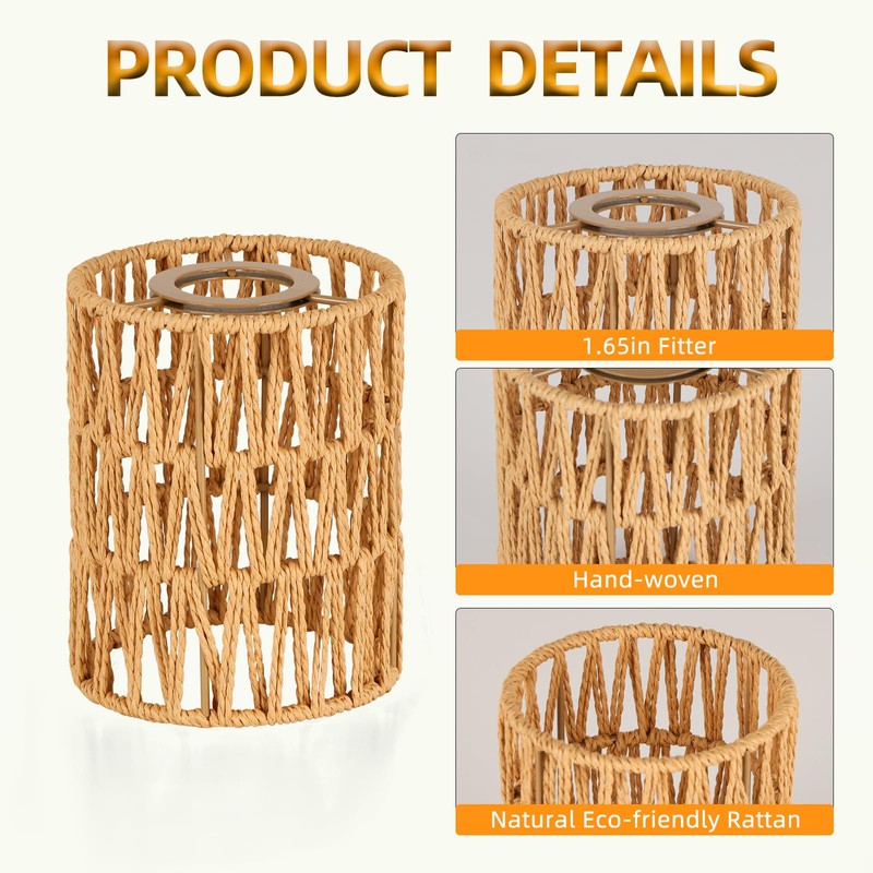 HALIGATE Rattan Lamp Shade Small Boho Shades Replacement 1-5/8 inch