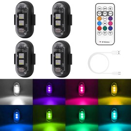 4PCS Wireless LED Strobe Lights with Remote Control,High Brightness 8 Colors Waterproof Anti-Collision USB Charing Led Warning Lights, Wireless LED Lights for Car Motorcycle Drone Truck Aircraft Bike