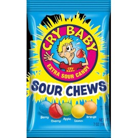 Cry Baby Sour Chews, Extra Sour Candy, 5 Flavors, 7 oz Bag - Pack of 8