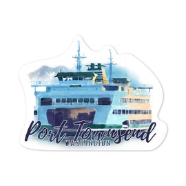Die Cut Sticker Port Townsend, Washington, Ferry, Watercolor, Contour Vinyl Sticker 1 to 3 inches (Waterproof Decal for Cars, Water Bottles, Laptops, Coolers), Small