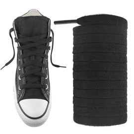 UamGlsob 5/16" Flat Cotton Shoe Laces for Sneakers, Wide Replacement Shoe Strings Premium Shoelaces for High Top Athletic Shoes (Black,47"/120cm)