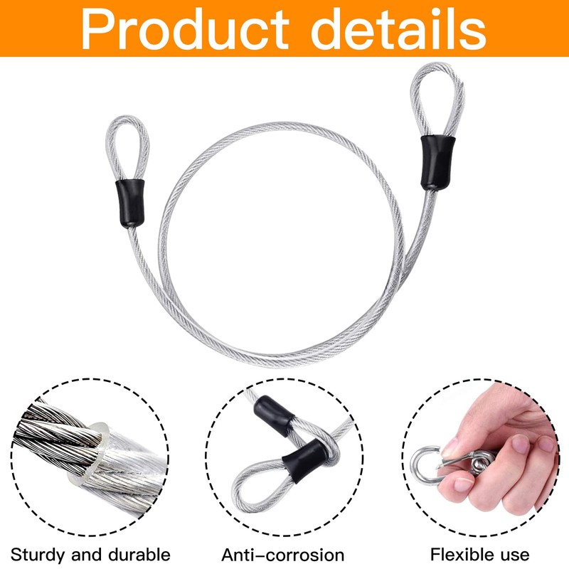 OFKP 4Pcs Cable Lock, Heavy Duty Grey Cable, 3MM Stainless