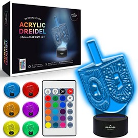 3D Hanukkah Illusion Lamp, LED Electric Acrylic Hanukkah Menorah, Great for Window Displays, Night Lights - Battery or USB Powered - Includes a Micro USB 1.5' Charging Cable (3D Dreidel Lamp)