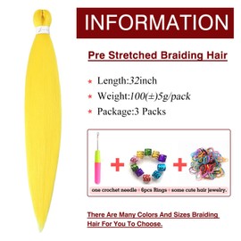 Yellow Braiding Hair Pre-Stretched Hair Extensions Braiding hair 32 inch 3 Packs Synthetic Crochet Braids, Hot Water Setting Professional Soft Yaki Texture. (32inch(3Packs),Yellow#)