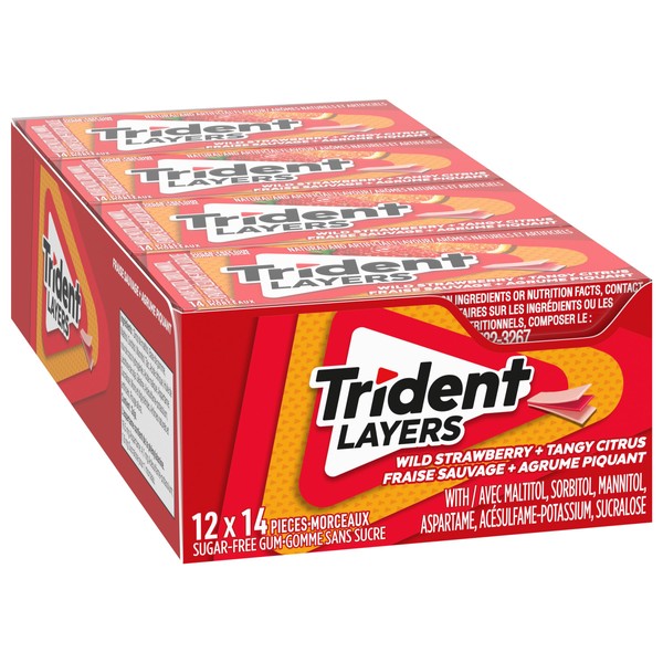 Trident Layers Wild Strawberry & Tangy Citrus Gum, Chewing Gum, Pack of 14 packs