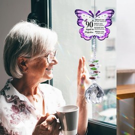 90th Birthday Gifts for Women, Butterfly Acrylic Crystal Suncatcher, 90th Gift Decorations for Women, 1935 90 Years Old Happy Birthday Gifts for Mum, Grandma, Sister, Wife, Friends