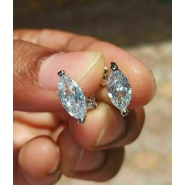 1.5 Ct Marquise 2 Prong Earrings Studs Pus Back 14K White Gold Simulate Diamond 925 Sterling Silver
