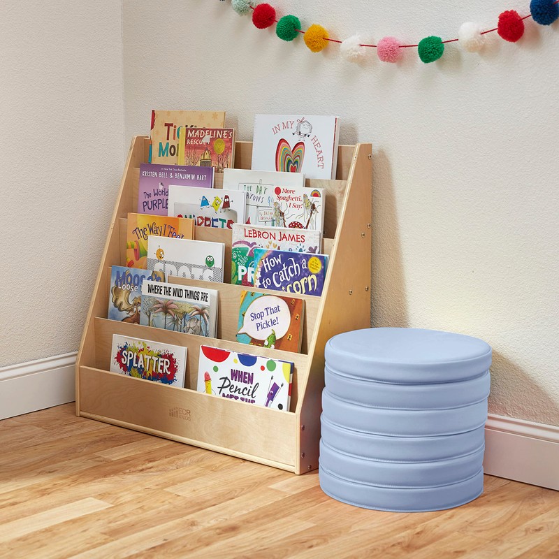 ECR4Kids SoftZone Floor Cushions, Round, Flexible Seating, Powder Blue, 6-Piece