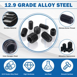 EilxMag 1130PCS Set Screws, 32 Sizes Metric & SAE Set Screw Assortment Kit, Allen Head Socket Hex Grub Screws for Bathroom Fixtures, Door Handles, Alloy Steel Black (M3-M8, 1/8"-40 to 5/16"-18)