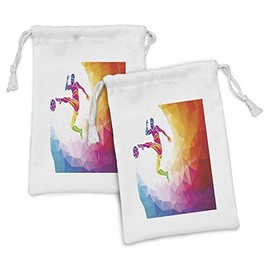 Ambesonne Teen Room Fabric Pouch Set of 2, Fractal Soccer Player Hitting the Ball Polygonal Abstract Illustration, Small Drawstring Bag for Toiletries Masks and Favors, 9" x 6", Multicolor
