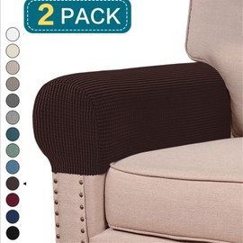 GAMUKAI Stretch Armrest Covers Spandex Jacquard Arm Covers for Chairs Couch Sofa Armchair Slipcovers for Recliner Sofa 2pcs (Brown)