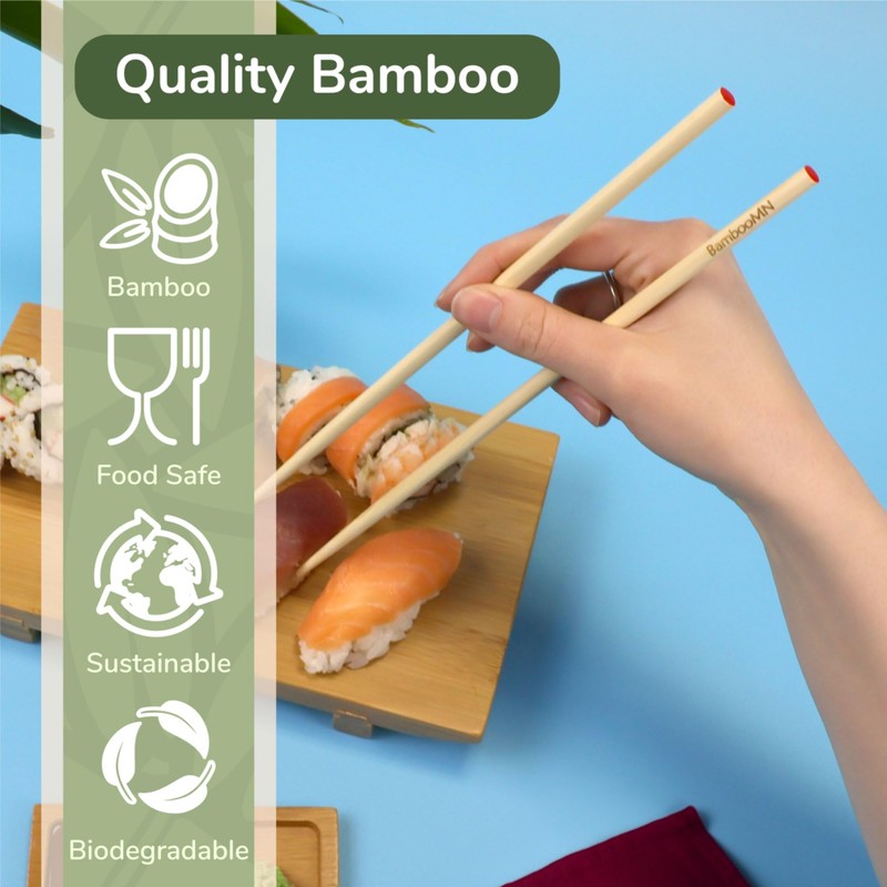 BambooMN Brand - Premium Grade 10" Bamboo Chopsticks - 6