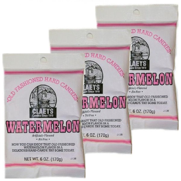 Claey's Watermelon Hard Candy, 3 Packages of 6 Ounces each